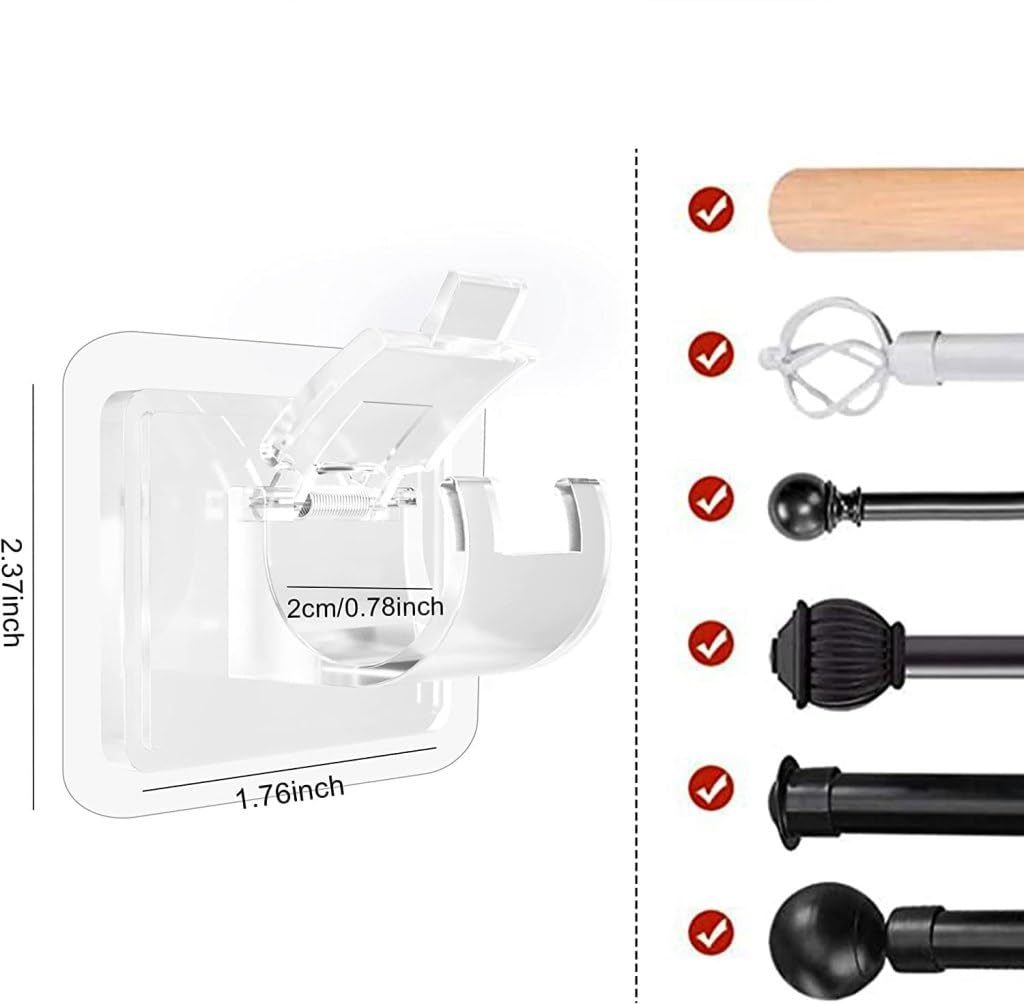 Self-Adhesive Curtain Rod Hooks – No-Drill Adjustable Wall Brackets