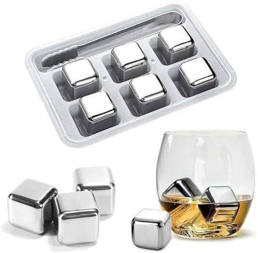 Reusable Stainless Steel Ice Cubes with Tongs & Storage Box