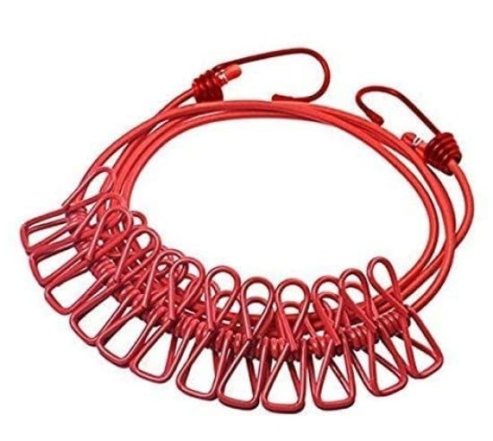 Clothes Drying Rope with Clips – Elastic Travel Clothesline with 12 Hooks for Indoor & Outdoor Laundry