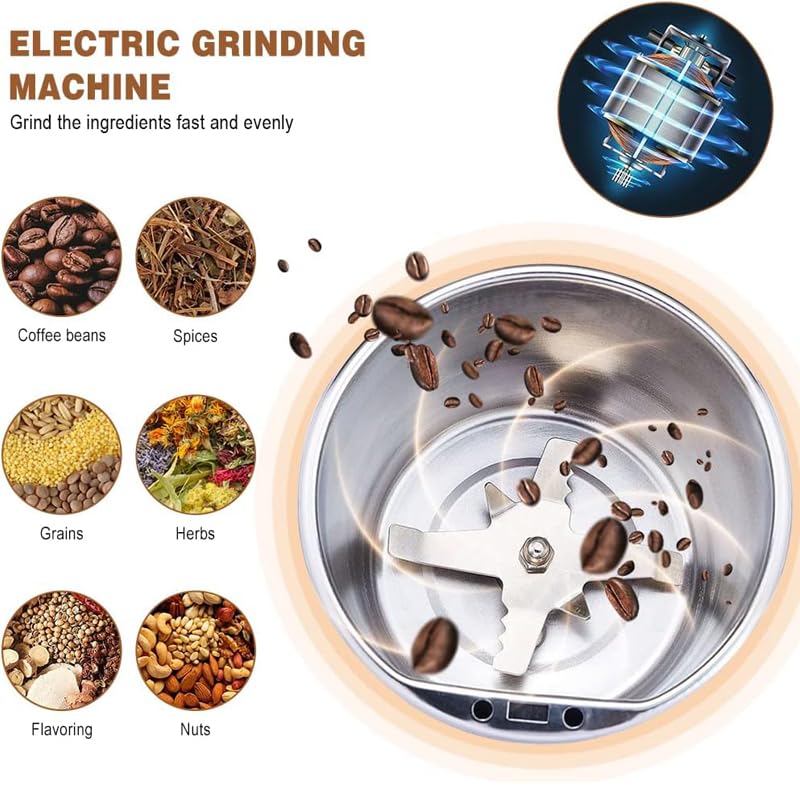 Electric Spice Grinder with Handle – Stainless Steel Blade Coffee & Masala Grinder