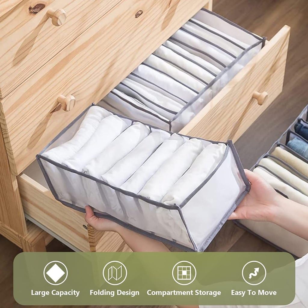 Drawer & Wardrobe Clothes Organizer – 7 Grid Foldable Storage Box